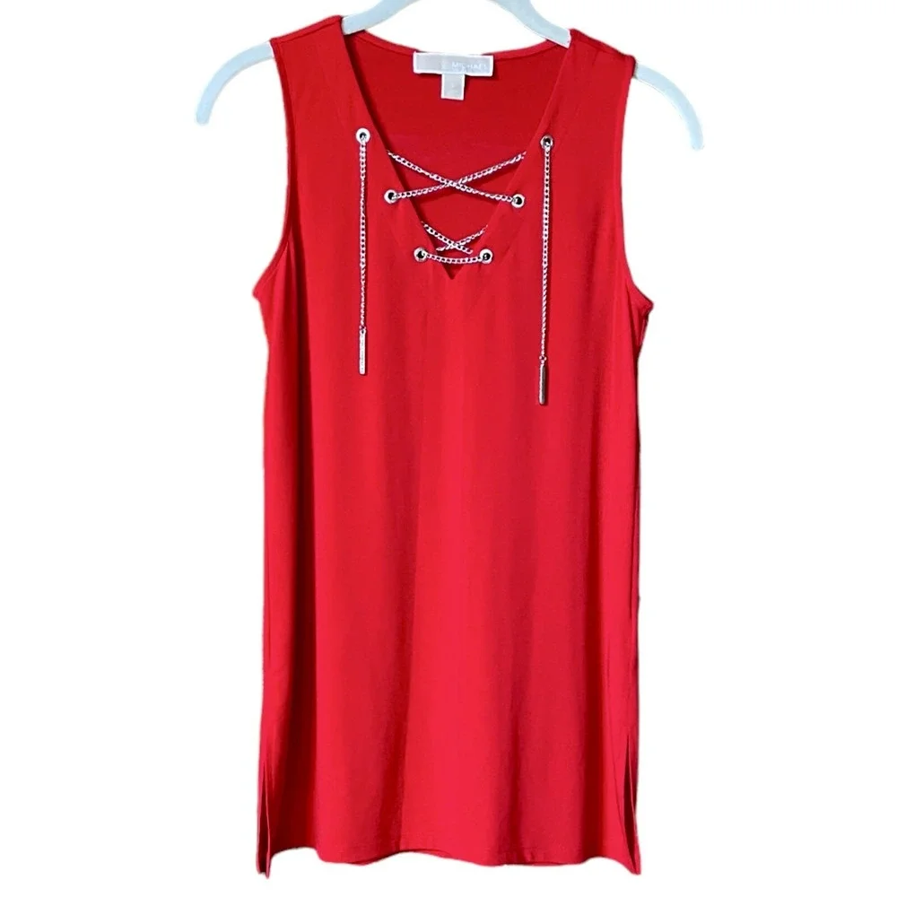 MICHAEL KORS Red Sleeveless Blouse sz S Business Casual Minimalist Workwear